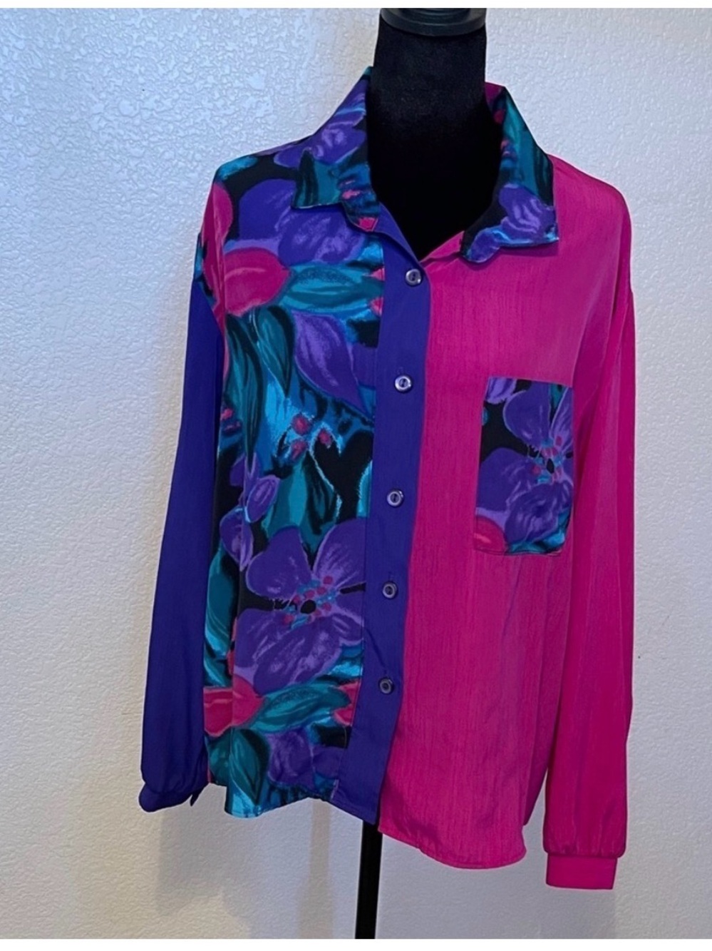 Vintage 80s Floral Colorblock Blouse | Bold Retro Statement | Rare Find